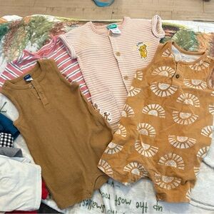 Carter's/Disney Rompers in Brown, Tan, and Red Stripes- lot of 4 rompers